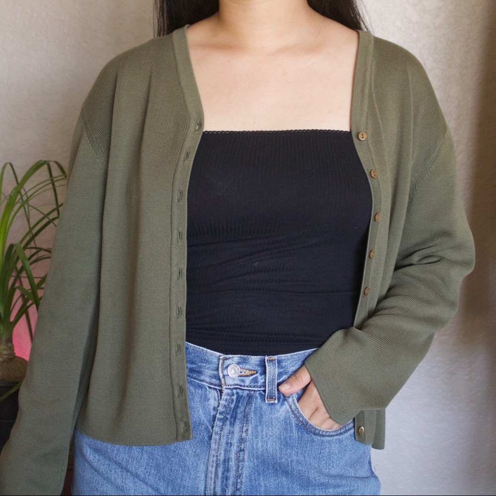 Army green cardigan